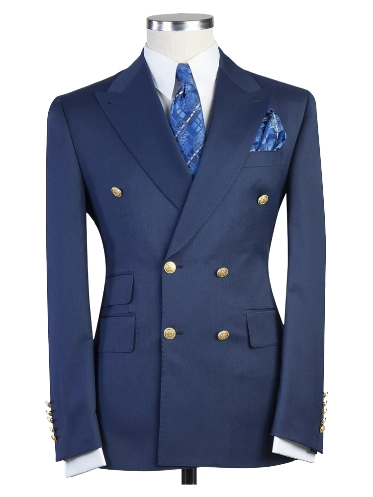 Royal Blue Double Breasted Peaked Lapel Formal Mens Suit main image 0